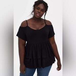Torrid Black Tiered Peplum Blouse Short Sleeve